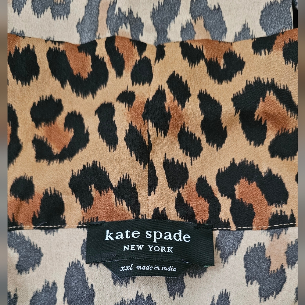 Kate Spade NY Leopard Print Necktie Drop Waist Drop Long Sleeves Swing Dress - Picture 10 of 11